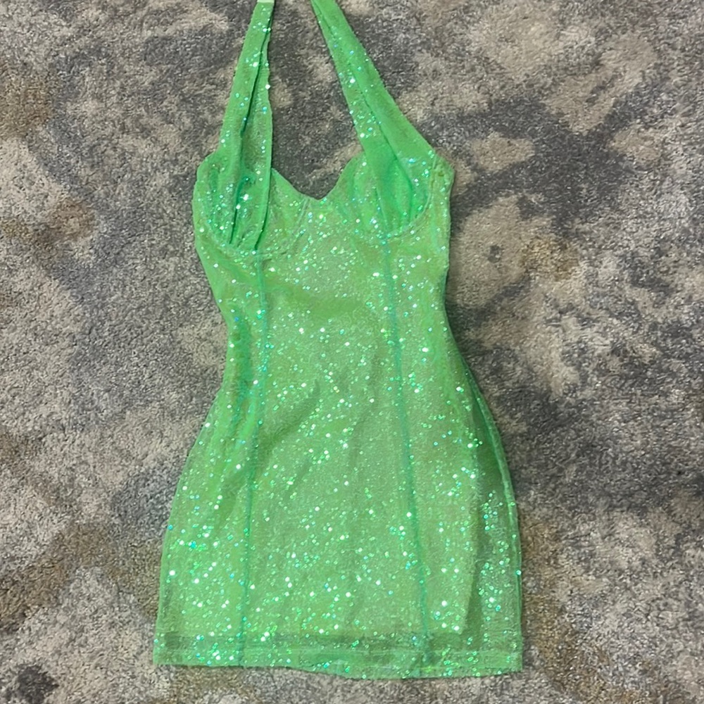 Lucy in the sky Lorie Sequin Halter Bodycon Dress in Green Size Small
